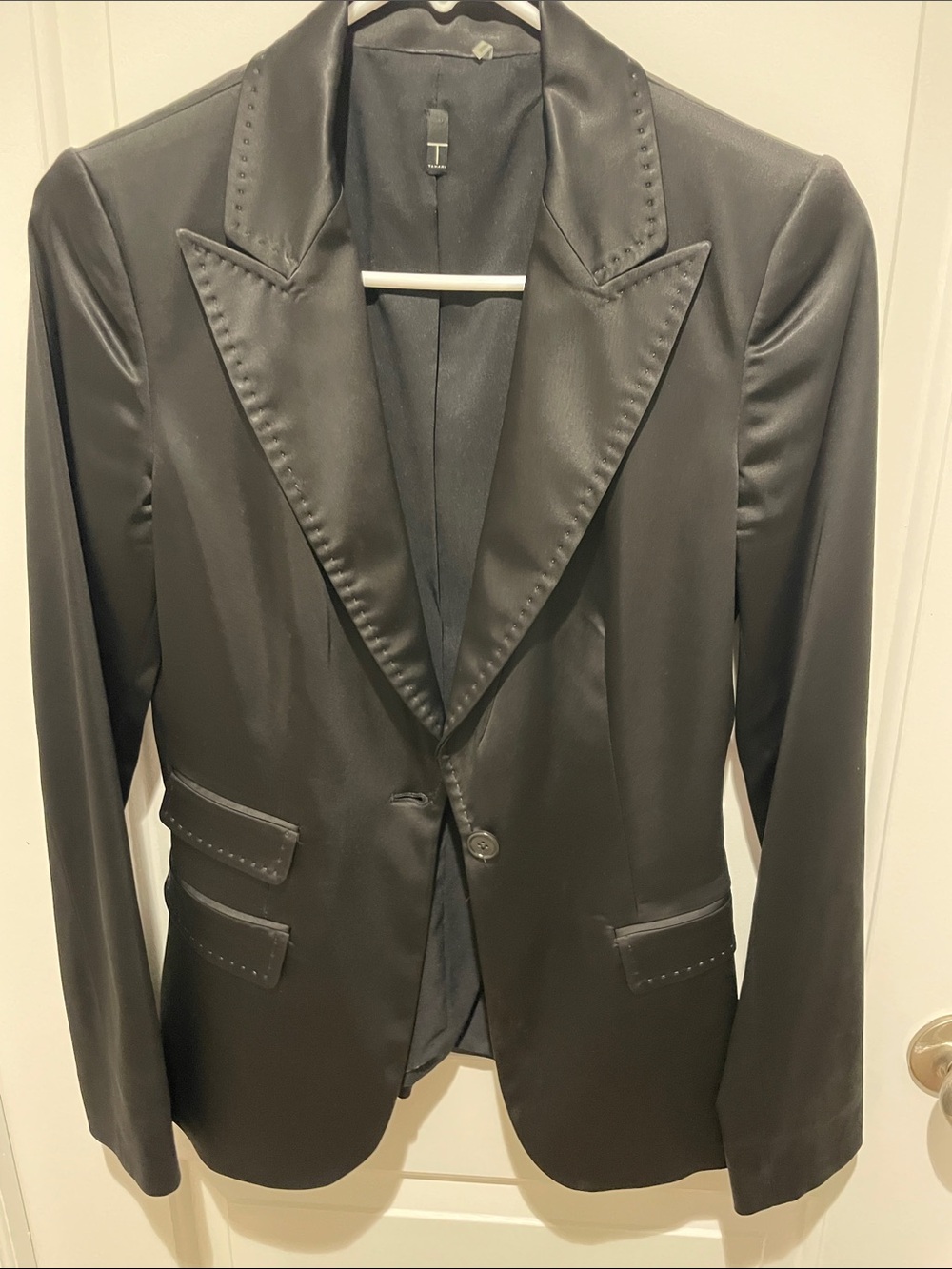 Tahari Black Satin-Trim Blazer